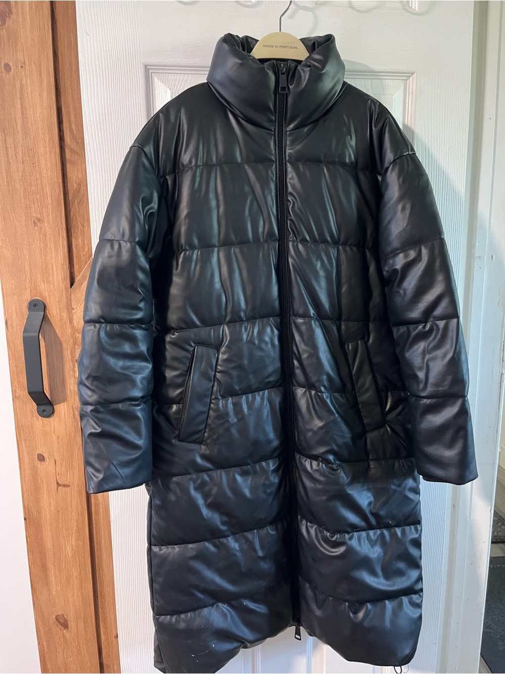 Zara Black Faux Leather Puffer Coat – Size XS